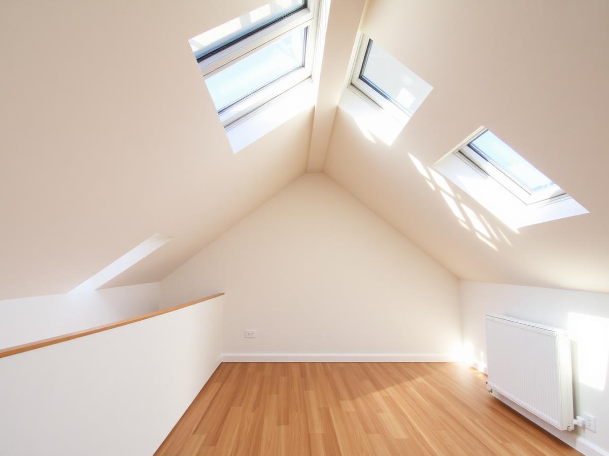 Illustrative image of a converted loft room with roof windows